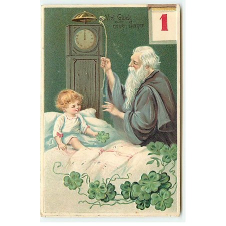 n°23133 - Carte Gaufrée - Nouvel An - Vieil homme et Enfant