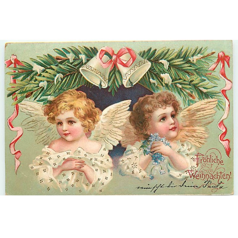 n°23137 - Fröhliche Weihnachten - Clapsaddle - Deux Anges sous des Cloches