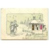 n°23138 - Carte Gaufrée - Fröhliche Weihnachten - Enfants devant une Chapelle sous la Neige