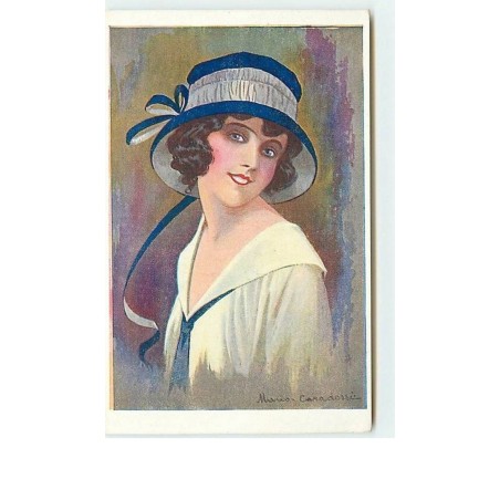 n°11605 - Carte Illustrateur - Mario Caradossi - Femme avec un chapeau Bleu
