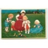 n°23146 - Carte Gaufrée - Fröhliche Ostern - Serie 7602 - Flatscher - Enfants regardant des Poussins