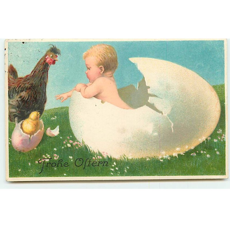 n°23148 - Frohe Ostern - Bébé dans une Coquille d'Oeuf - Poule