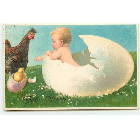 n°23148 - Frohe Ostern - Bébé dans une Coquille d'Oeuf - Poule
