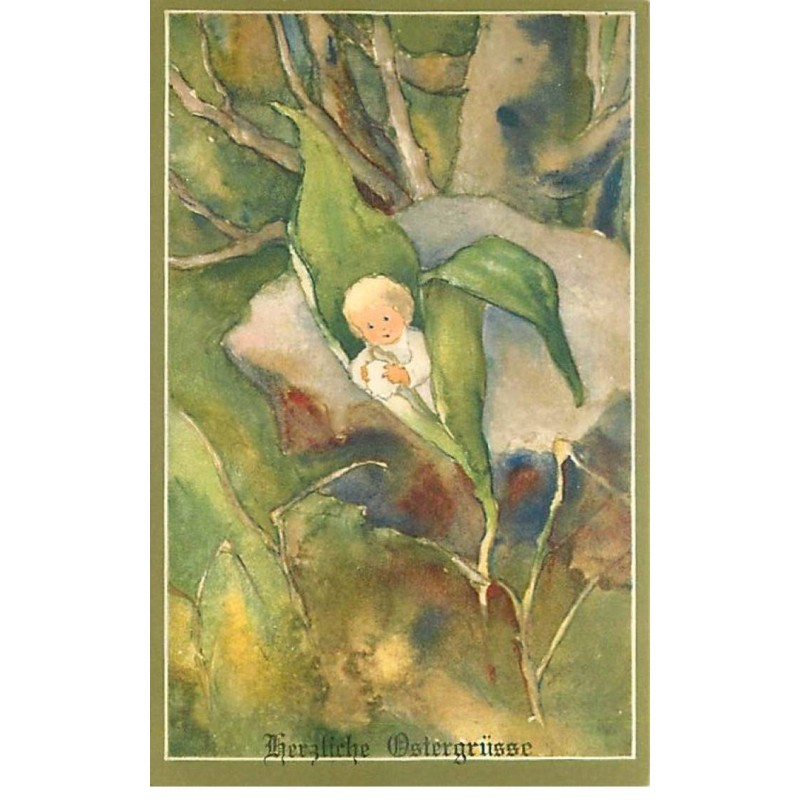 n°23155 - Mili Weber - Herzliche Ostergrüsse - Bébé au milieu d'herbe