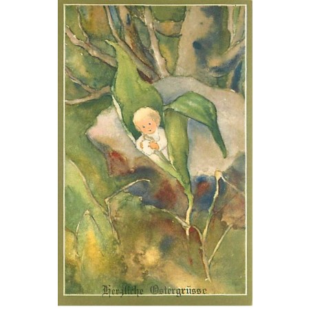 n°23155 - Mili Weber - Herzliche Ostergrüsse - Bébé au milieu d'herbe