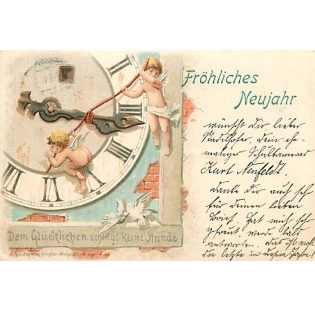 n°23175 - Nouvel An - Fröhliches Neujahr - Anges tenant des aiguilles d'une pendule - Chérubins