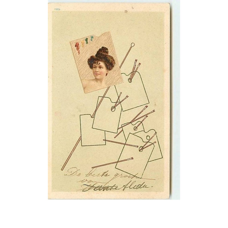n°11608 - Carte Illustrateur - Femme et Palette de peintre rectangulaire