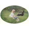 n°23191 - Paul Heckscher - Fillette assise dans l'herbe près d'un teckel