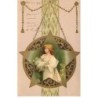 n°23199 - Clapsaddle - Jeune fille avec un bouquet au milieu d'une étoile dans un médaillon