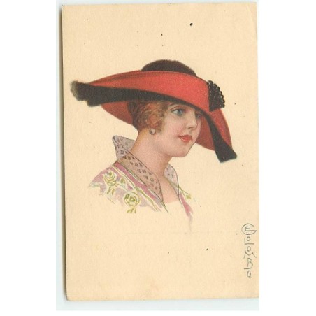 n°23307 - Illustrateur - E. Colombo - Jeune femme portant un chapeau rouge