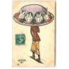 n°23308 - Illustrateur - Molynk - Femme de dos, portant un chapeau avec des lièvres mangeant des carottes