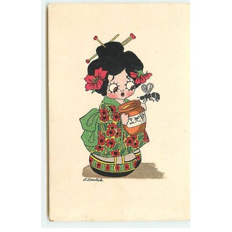 n°23311 - Illustrateur - MM Vienne n°1339 - Fillette en kimono regardant une abeille s'approchant 'un pot de miel