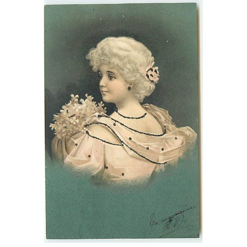 n°23322 - Fantaisie - Clapsaddle - Paillettes - Jeune Femme de dos - n°2