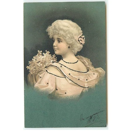 n°23322 - Fantaisie - Clapsaddle - Paillettes - Jeune Femme de dos - n°2
