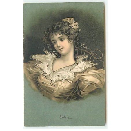 n°23326 - Fantaisie - Clapsaddle - Paillettes - Jeune Femme pensive - n°6