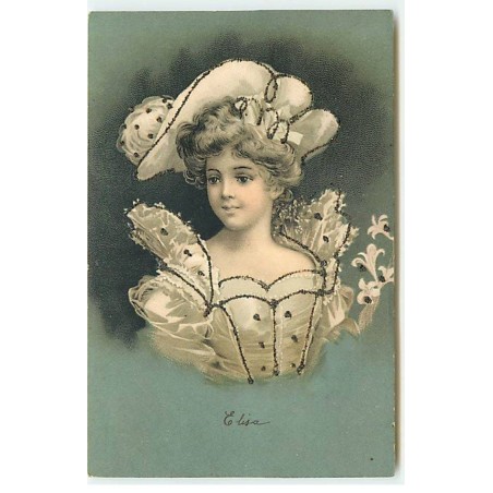 n°23329 - Fantaisie - Clapsaddle - Paillettes - Jeune Femme avec un chapeau - n°9