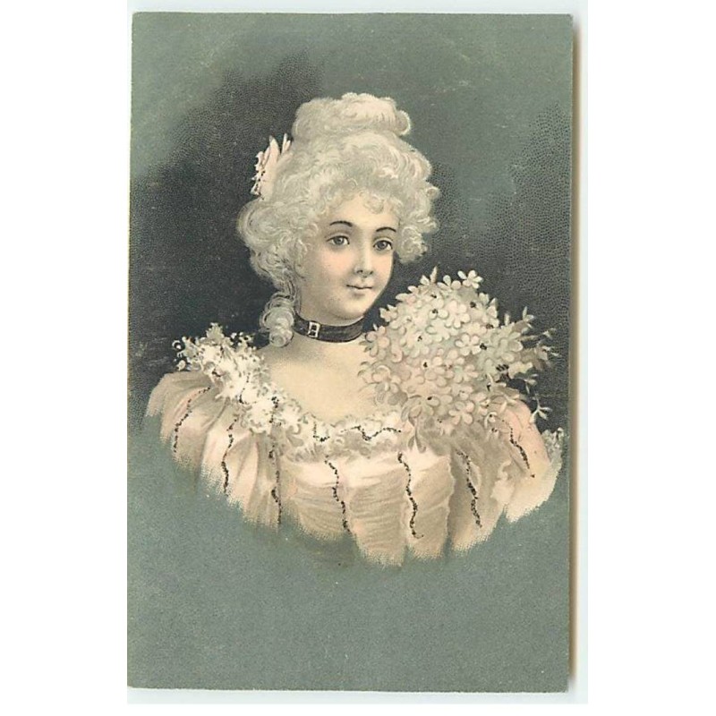 n°23330 - Fantaisie - Clapsaddle - Paillettes - Jeune Femme avec des fleurs - n°10