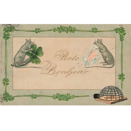 n°23366 - Carte Gaufrée - Porte-Bonheur - Souris mangeant un Billet de Banque