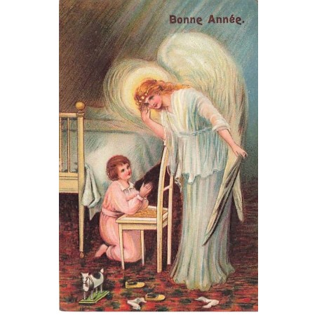 n°23371 - Carte Gaufrée - Nouvel An - Bonne Année - Un ange gardien écoutant les prières d'un enfant