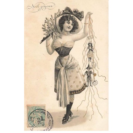 n°23385 - Noël Joyeux - Jeune femme tenant des marionnettes