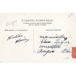n°23386 - Joyeuses Pâques - Garçon à genoux près d'une jeune fille sortant d'un oeuf