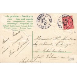 n°23387 - Carte Gaufrée - Clapsaddle - Joyeuses Pâques - Ange assis sur un oeuf, tirée par des papillons