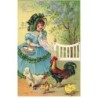 n°23388 - Carte Gaufrée - Joyeuses Pâques - Jeune Fille près d'un coq, une poule et leurs poussins