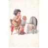n°23395 - Fantaisie - WF - Fillette jouant avec une poupée, près du landau de sa poupée