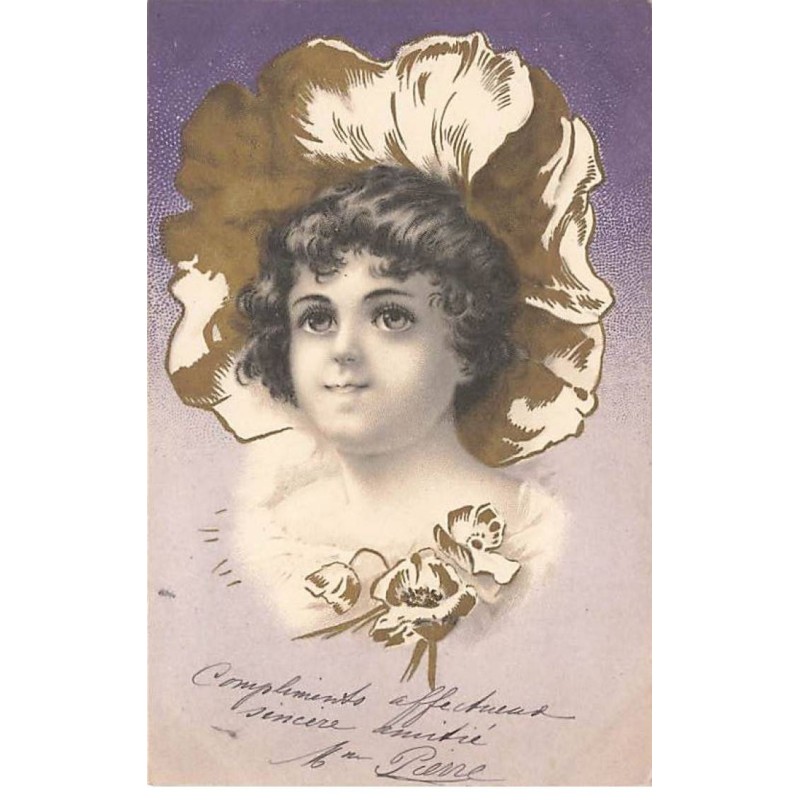 n°23396 - Fantaisie - Clapsaddle - Fillette avec un chapeau fait d'une pensée