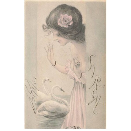 n°23401 - Art Nouveau - P. Patella - Jeune femme parlant à des cygnes