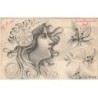 n°23402 - Art Nouveau - B. Patella - Jeune femme regardant des lys, et portant un bijou sur la tête