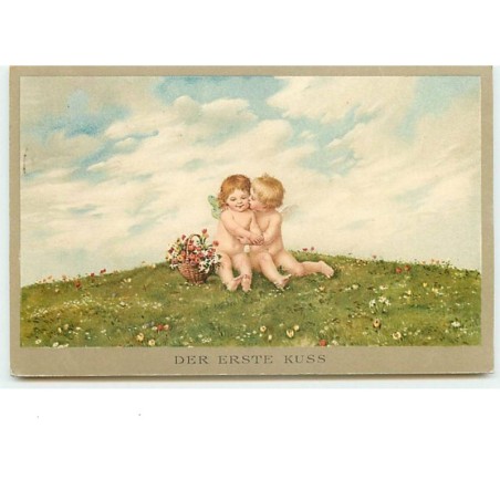 n°11632 - Carte Fantaisie - Flatscher - Angelots - Der Erste Kuss - MM Vienne n°1173