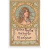 n°23405 - Art Nouveau - Kosa - Votre Amitié me Porte Bonheur - Portrait d'une jeune femme dans un médaillon - Paillettes
