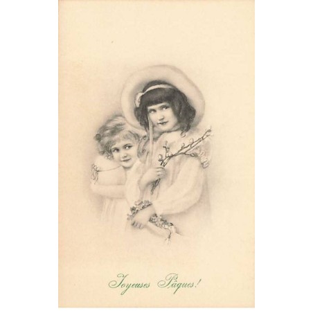 n°23415 - MMVienne n°370 - Joyeuses Pâques - Deux fillettes, l'une portant branche de fleur de coton
