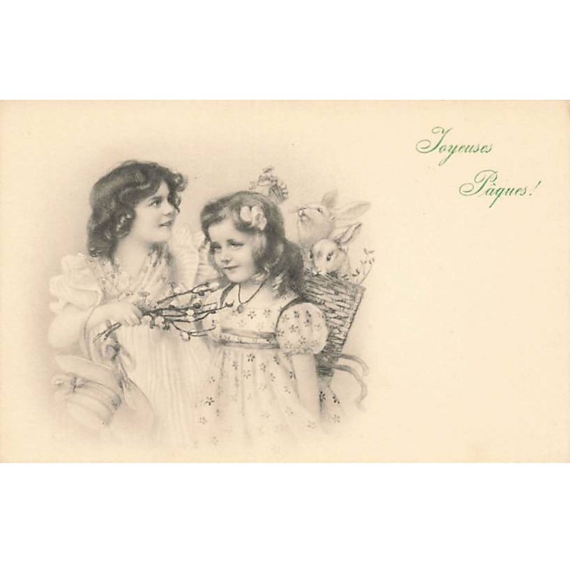 n°23418 - MM Vienne n°370 - Joyeuses Pâques - Deux fillettes, l'une portant des lapins dans une hotte