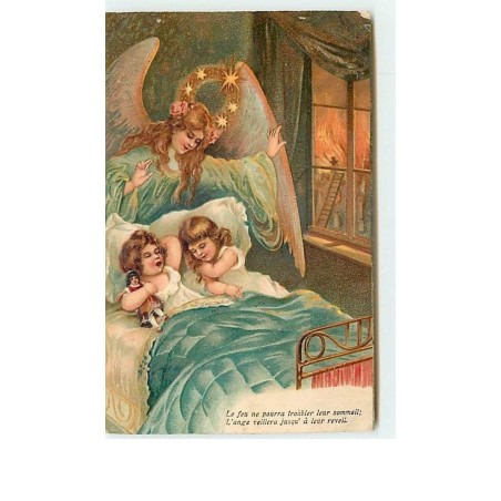 n°11633 - Carte Fantaisie Gaufrée - Ange Gardien et Enfants endormis