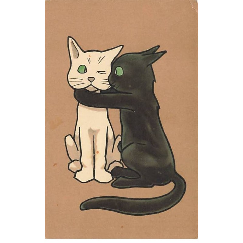 n°23425 - Meissner - Chat noir embrassant un chat blanc