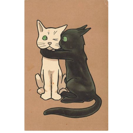 n°23425 - Meissner - Chat noir embrassant un chat blanc