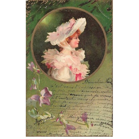 n°23429 - Clapsaddle - Jeune femme de profil dans un Médaillon