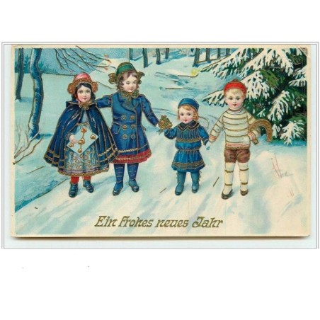 n°2343 - Carte  légèrement Gaufrée - Ein frohes neues jahr - Enfants dans la forêt