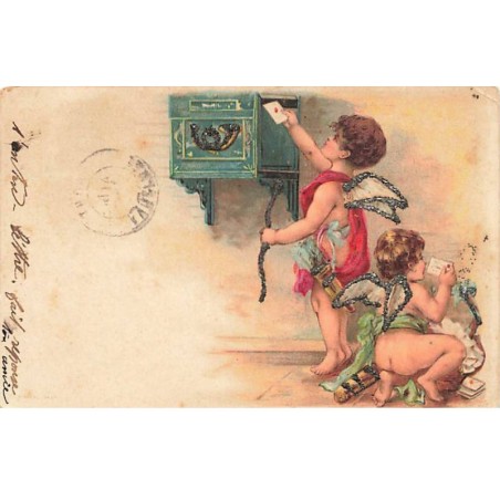 n°23430 - Fantaisie avec Paillettes - Anges postant des lettres