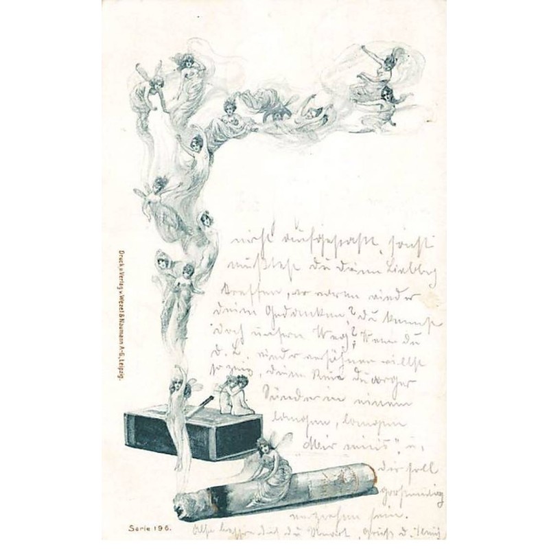n°23434 - Wesel & Naumann - Nymphes dansant dans une fumée de cigarette - Surréalisme