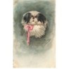 n°23446 - Carte Peinte à la Main - Renée - Chien - Portrait d'un chien avec un noeud rose