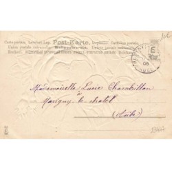 n°23447 - Carte Gaufrée - Bonne et Heureuse Fête - Enfant avec des ailes de papillon embrassant une fillette