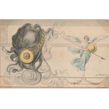 n°23452 - Illustrateur - B. Patella - Art Nouveau - Jeune femme regardant un ange portant une lance