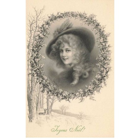 n°23468 - Noël - MMVienne n°476 - Joyeux Noël - Jeune femme au milieu d'une couronne en Houx