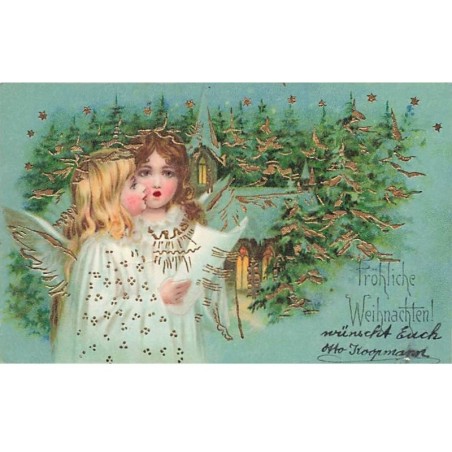 n°23471 - Carte Gaufrée - Noël - Fröhliche Weihnachten - Anges chantant