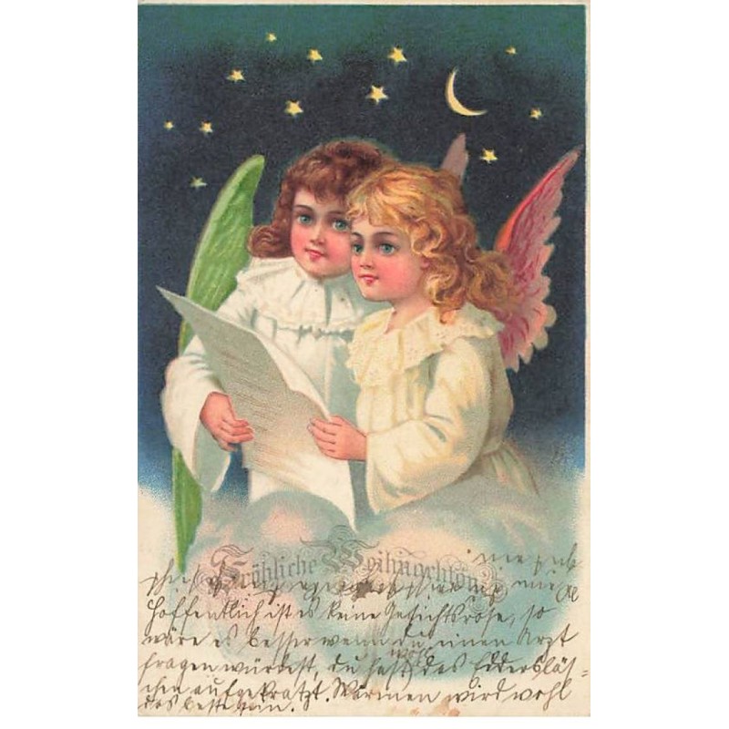n°23472 - Noël - Fröhliche Weihnachten - Anges chantant dans une nuit étoilée