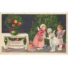 n°23473 - Noël - Flatscher - Fillettes avec des ailes d'anges découvrant leurs jouets dont une poupée