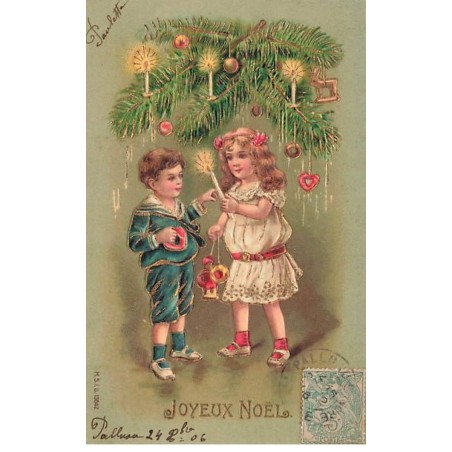 n°23475 - Carte Gaufrée - MSIB 13642 - Joyeux Noël - Enfants près d'un sapin décoré